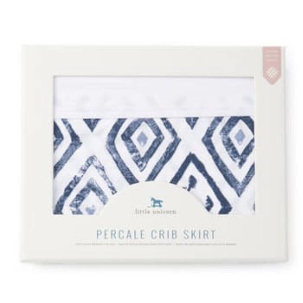 Little Unicorn Percale Crib Skirt 52x28x12 Black BLUE TOPAZ 100% Cotton